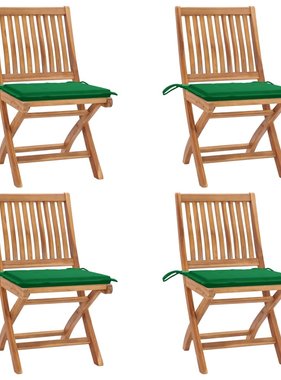 vidaXL Tuinstoelen 4 st inklapbaar met kussens massief teakhout