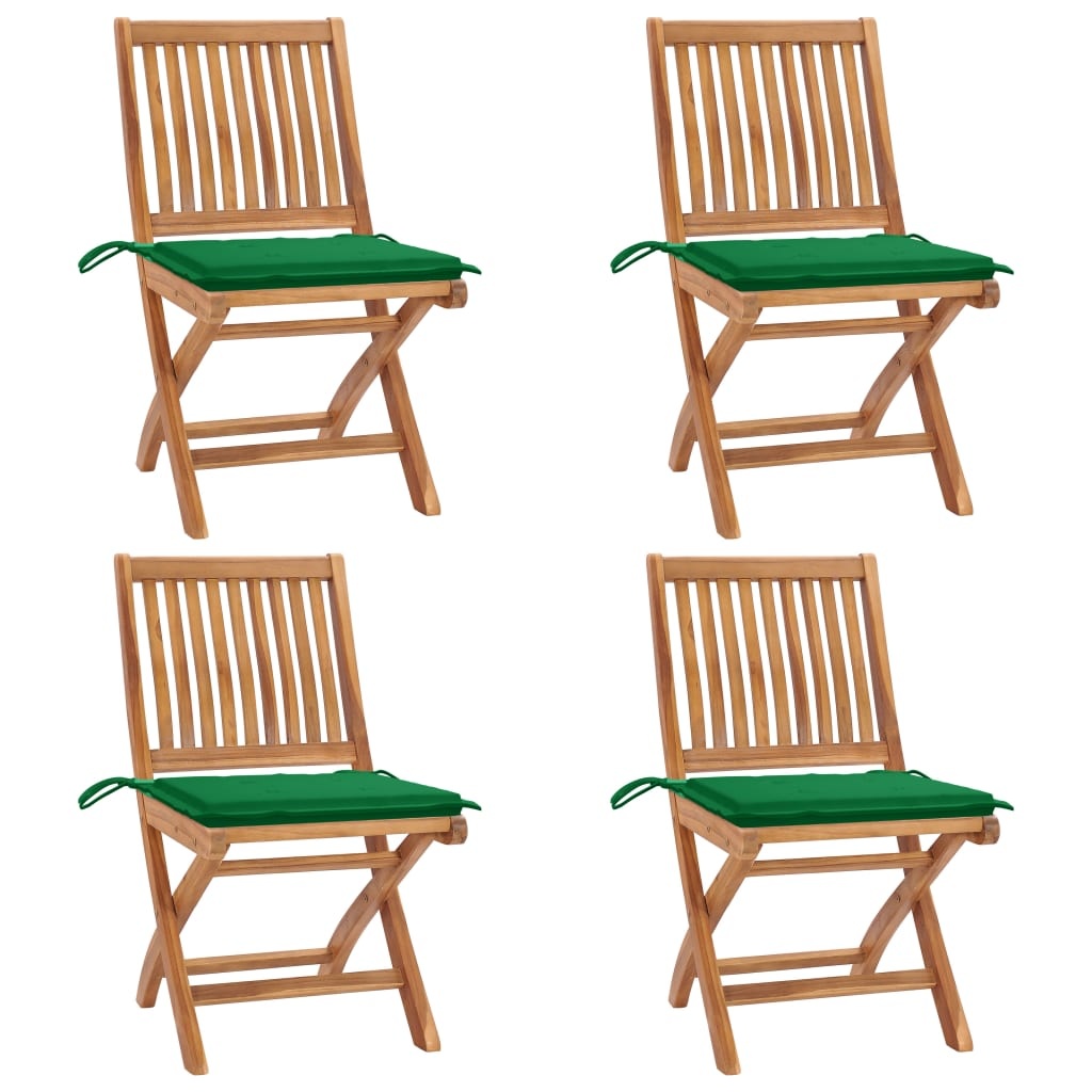VidaXL Tuinstoelen 4 st inklapbaar met kussens massief teakhout