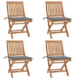 VidaXL Tuinstoelen 4 st inklapbaar met kussens massief teakhout