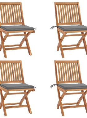 VidaXL Tuinstoelen 4 st inklapbaar met kussens massief teakhout