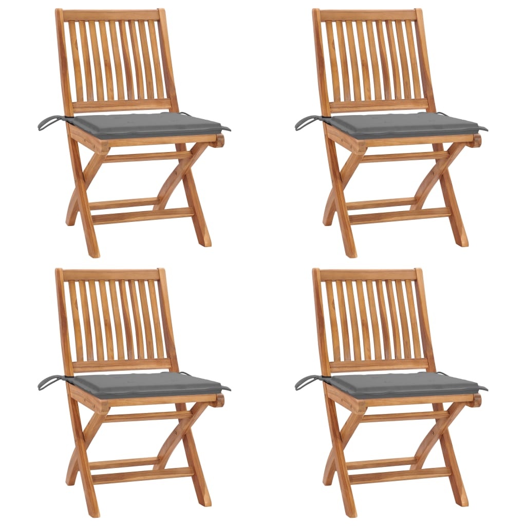 VidaXL Tuinstoelen 4 st inklapbaar met kussens massief teakhout