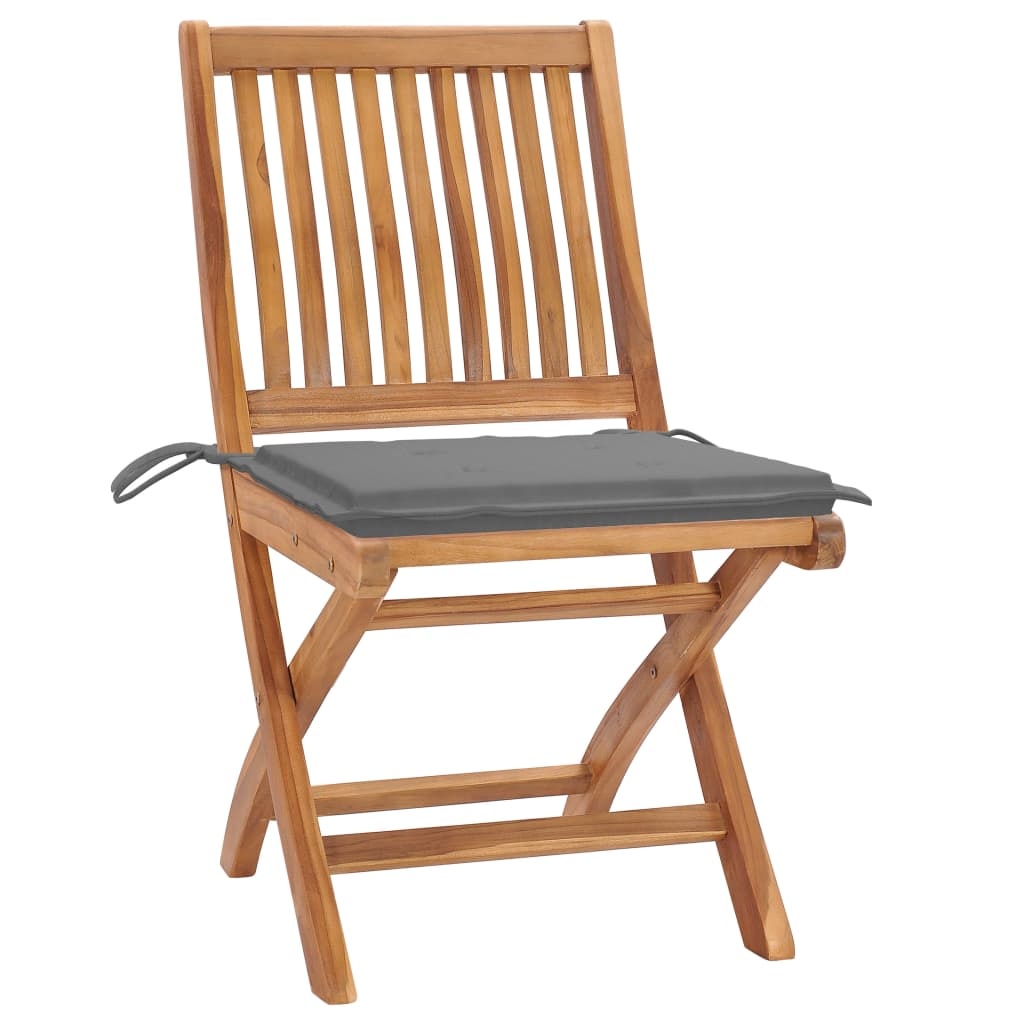 VidaXL Tuinstoelen 4 st inklapbaar met kussens massief teakhout