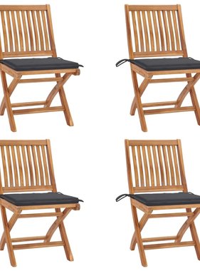 VidaXL Tuinstoelen 4 st inklapbaar met kussens massief teakhout