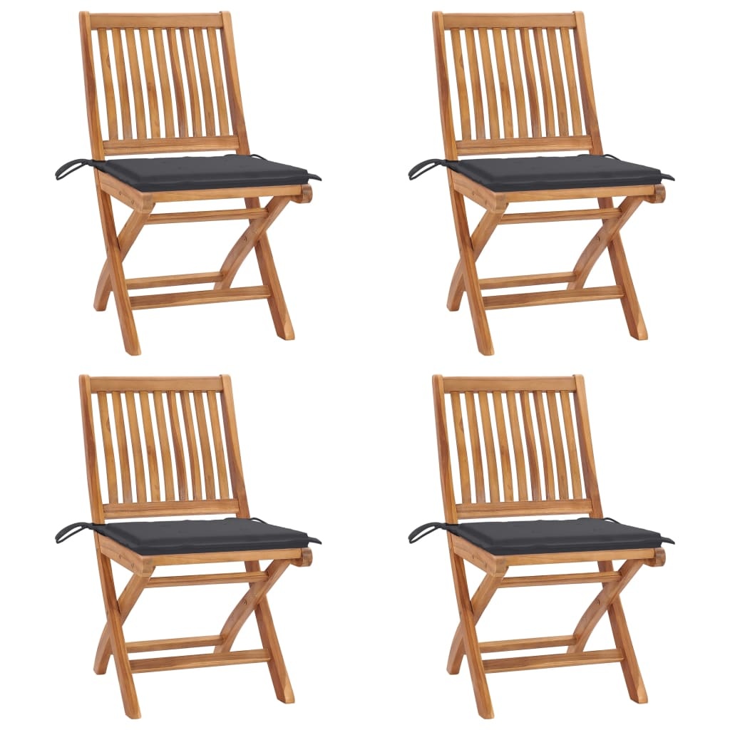 VidaXL Tuinstoelen 4 st inklapbaar met kussens massief teakhout
