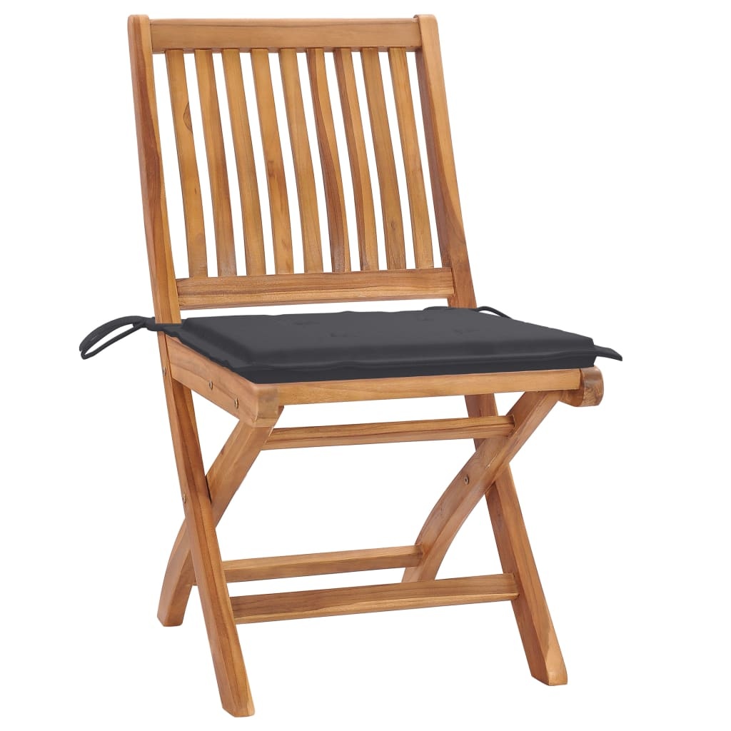 VidaXL Tuinstoelen 4 st inklapbaar met kussens massief teakhout