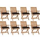 VidaXL Tuinstoelen 8 st inklapbaar met kussens massief teakhout