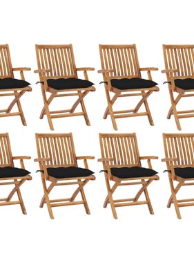 VidaXL Tuinstoelen 8 st inklapbaar met kussens massief teakhout