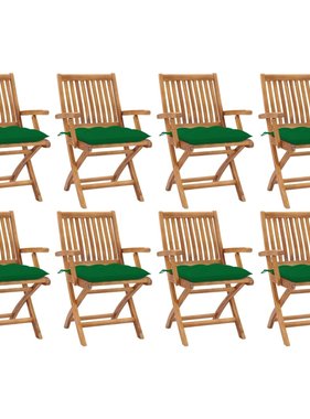 VidaXL Tuinstoelen 8 st inklapbaar met kussens massief teakhout