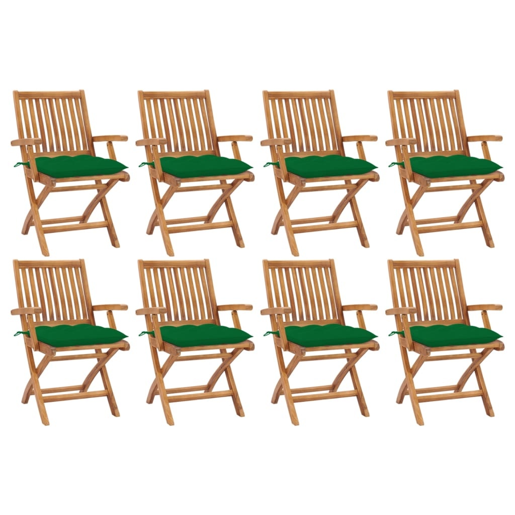 VidaXL Tuinstoelen 8 st inklapbaar met kussens massief teakhout