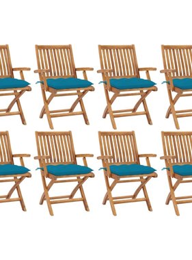 VidaXL Tuinstoelen 8 st inklapbaar met kussens massief teakhout