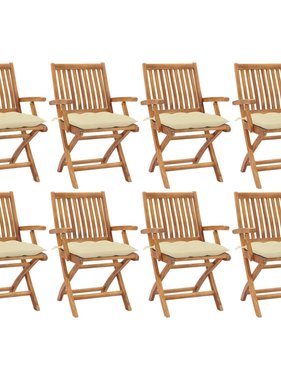 VidaXL Tuinstoelen 8 st inklapbaar met kussens massief teakhout