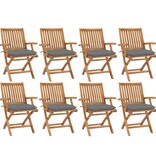 VidaXL Tuinstoelen 8 st inklapbaar met kussens massief teakhout