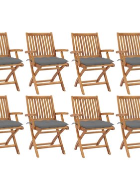 VidaXL Tuinstoelen 8 st inklapbaar met kussens massief teakhout