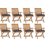 VidaXL Tuinstoelen 8 st inklapbaar met kussens massief teakhout