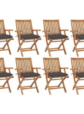VidaXL Tuinstoelen 8 st inklapbaar met kussens massief teakhout