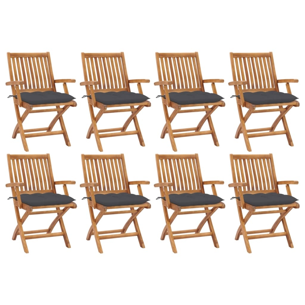 VidaXL Tuinstoelen 8 st inklapbaar met kussens massief teakhout