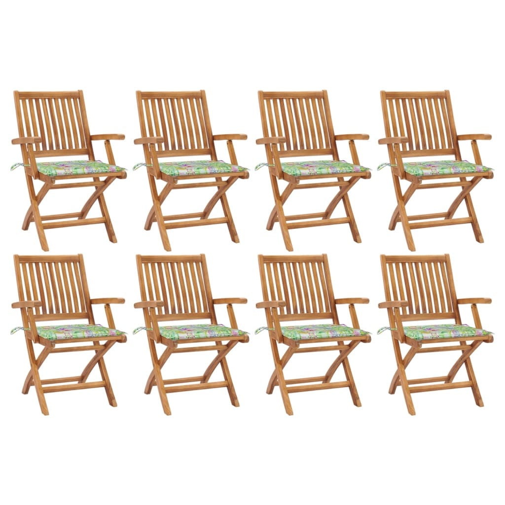 VidaXL Tuinstoelen 8 st inklapbaar met kussens massief teakhout