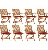 VidaXL Tuinstoelen 8 st inklapbaar met kussens massief teakhout