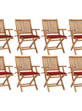VidaXL Tuinstoelen 8 st inklapbaar met kussens massief teakhout
