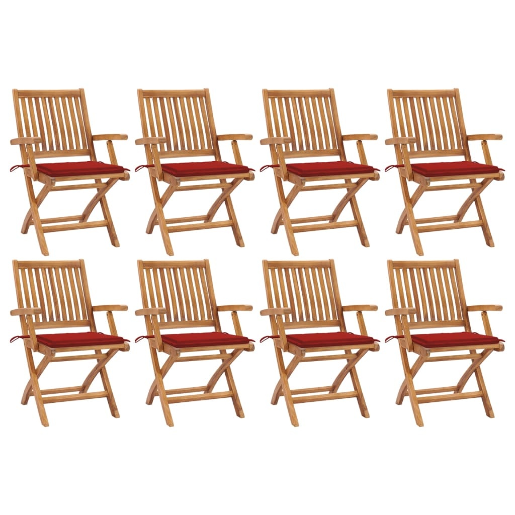 VidaXL Tuinstoelen 8 st inklapbaar met kussens massief teakhout