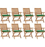 VidaXL Tuinstoelen 8 st inklapbaar met kussens massief teakhout