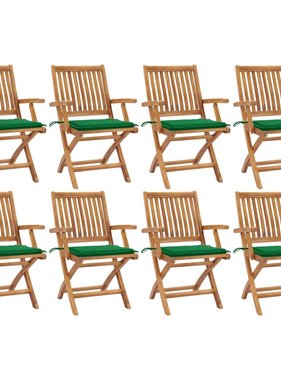 VidaXL Tuinstoelen 8 st inklapbaar met kussens massief teakhout