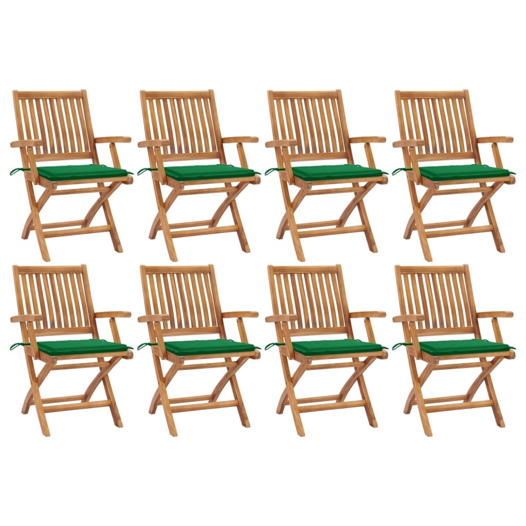 VidaXL Tuinstoelen 8 st inklapbaar met kussens massief teakhout