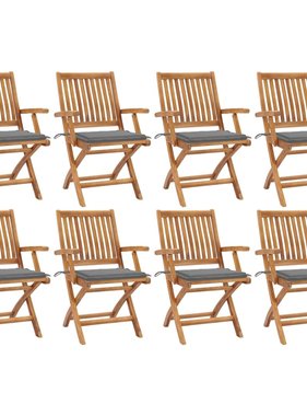 VidaXL Tuinstoelen 8 st inklapbaar met kussens massief teakhout