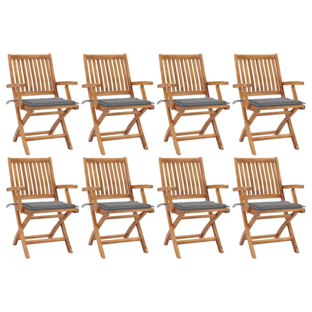 VidaXL Tuinstoelen 8 st inklapbaar met kussens massief teakhout