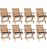 VidaXL Tuinstoelen 8 st inklapbaar met kussens massief teakhout