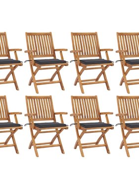 VidaXL Tuinstoelen 8 st inklapbaar met kussens massief teakhout