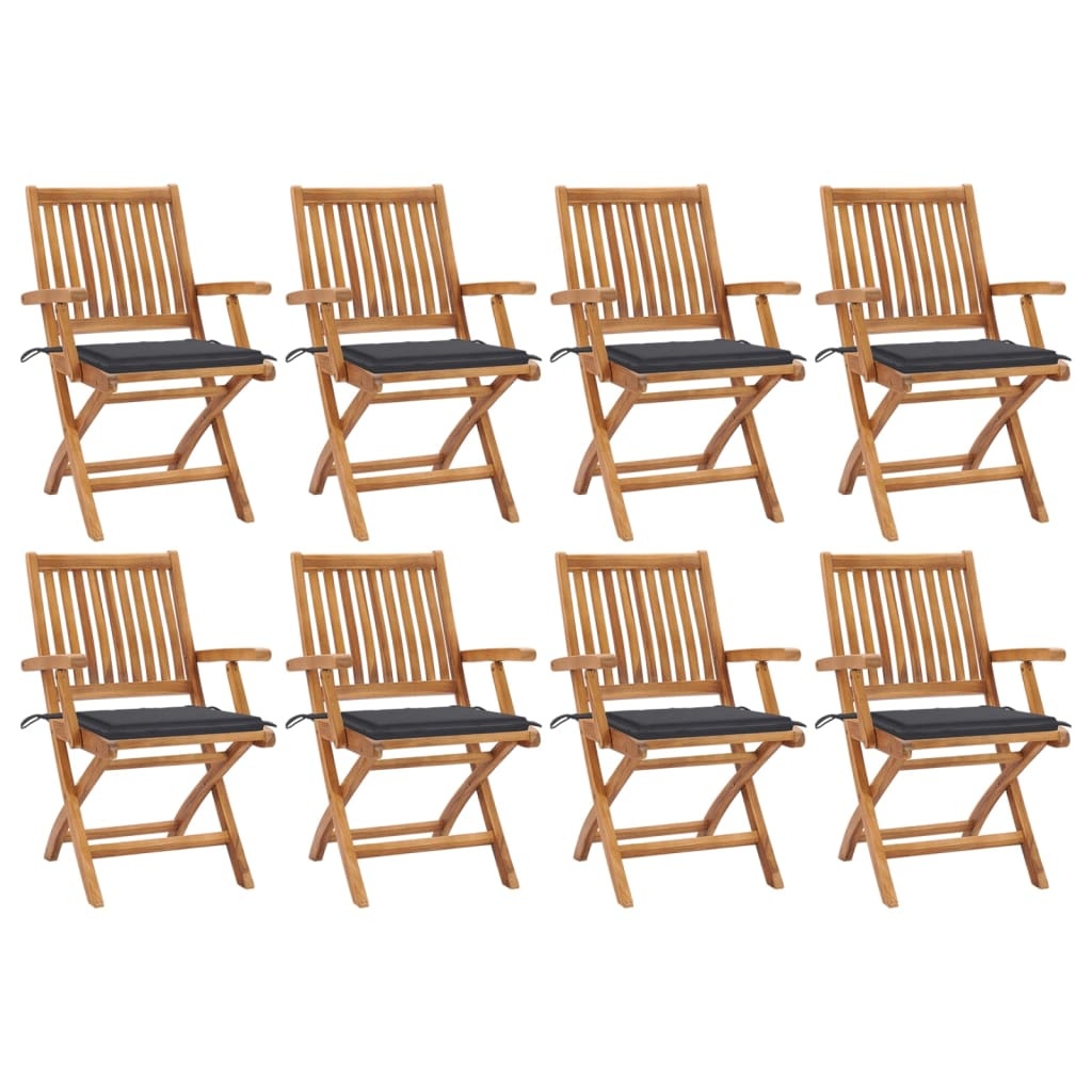 VidaXL Tuinstoelen 8 st inklapbaar met kussens massief teakhout