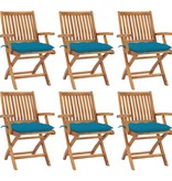 VidaXL Tuinstoelen 6 st inklapbaar met kussens massief teakhout
