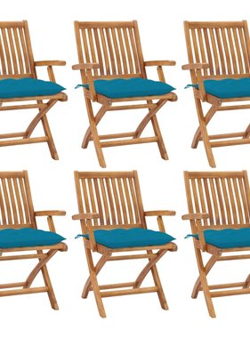 VidaXL Tuinstoelen 6 st inklapbaar met kussens massief teakhout
