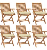 VidaXL Tuinstoelen 6 st inklapbaar met kussens massief teakhout