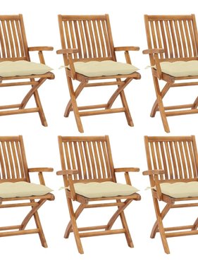 VidaXL Tuinstoelen 6 st inklapbaar met kussens massief teakhout