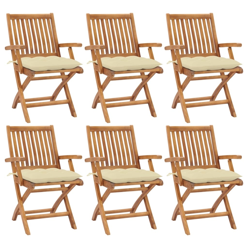 VidaXL Tuinstoelen 6 st inklapbaar met kussens massief teakhout