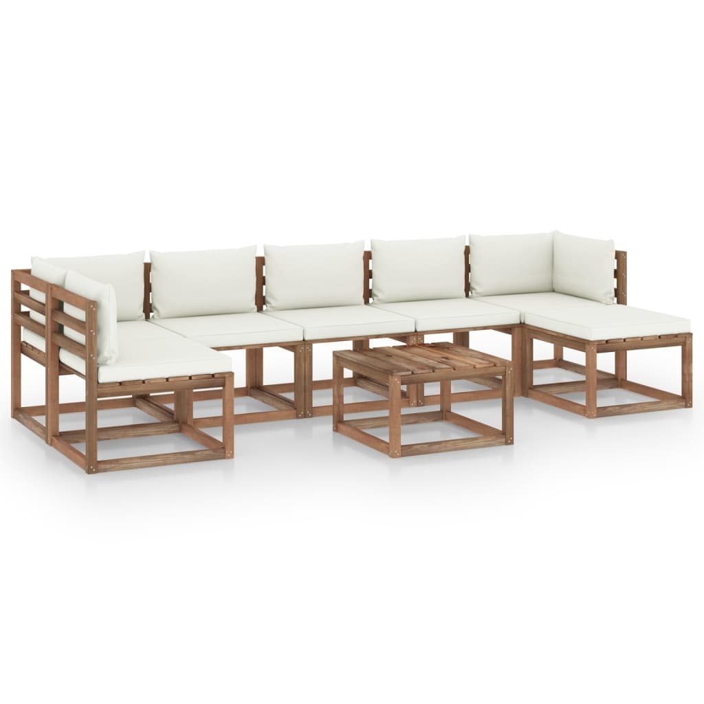 VidaXL 8-delige Loungeset met crèmekleurige kussens