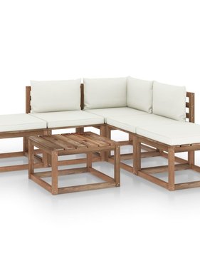VidaXL 6-delige Loungeset met crèmekleurige kussens