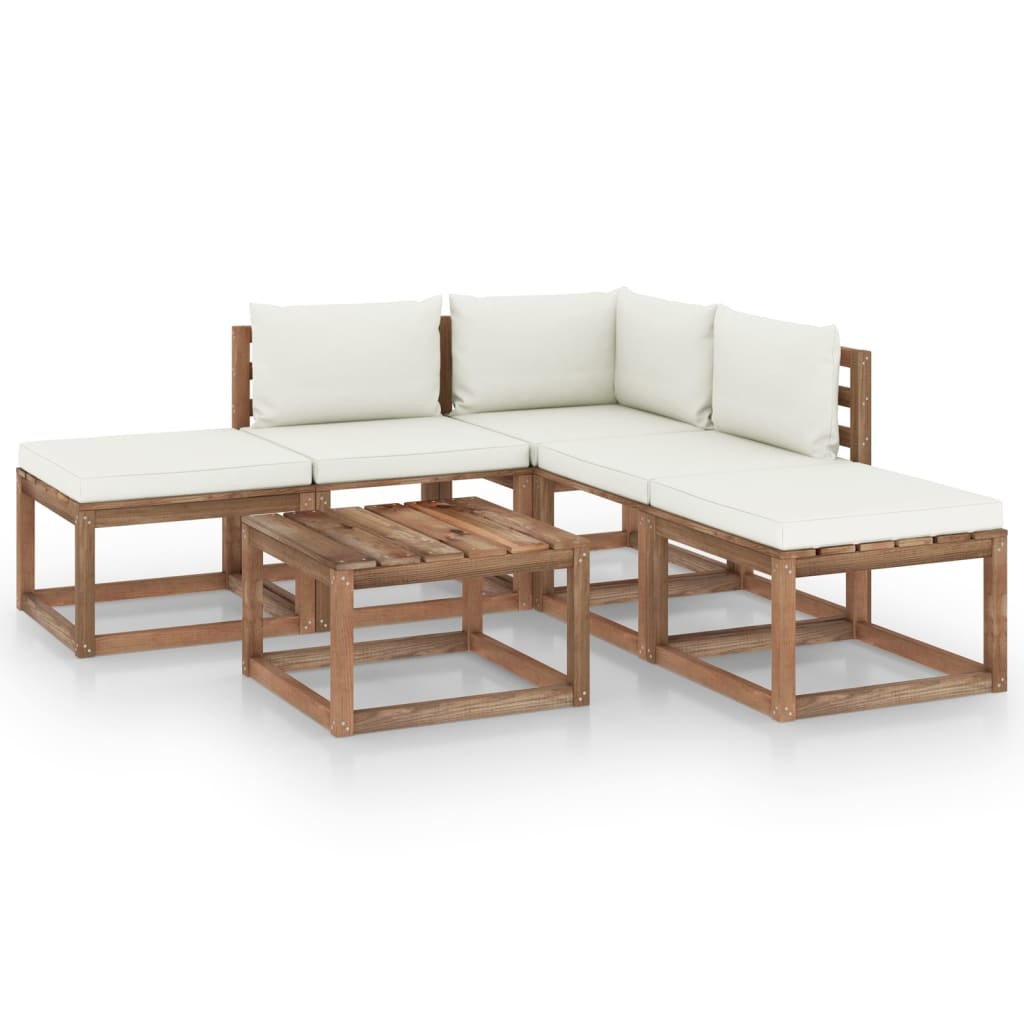 VidaXL 6-delige Loungeset met crèmekleurige kussens