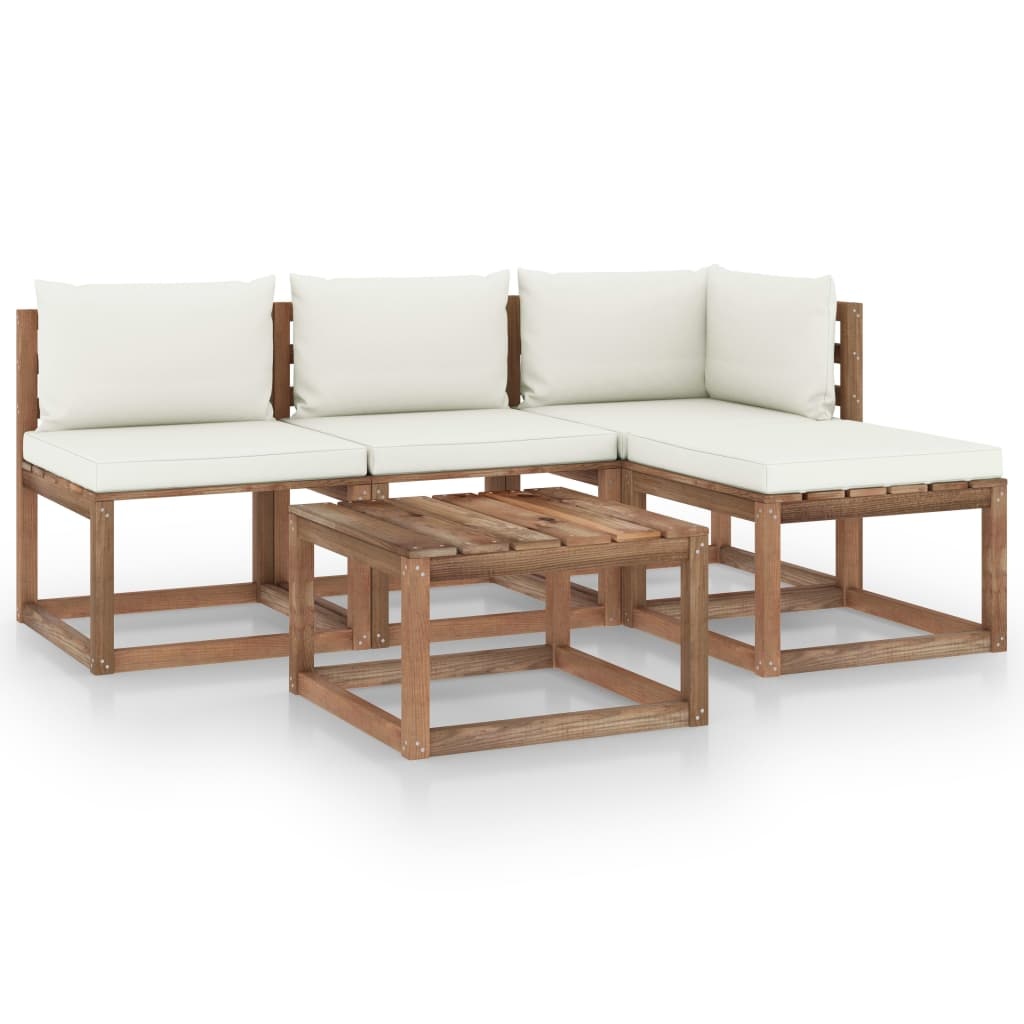 VidaXL 5-delige Loungeset pallet met kussens geïmpregneerd grenenhout