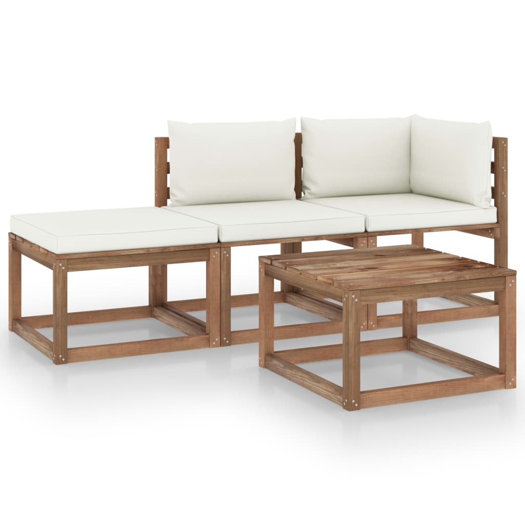 VidaXL 4-delige Loungeset pallet met kussens geïmpregneerd grenenhout