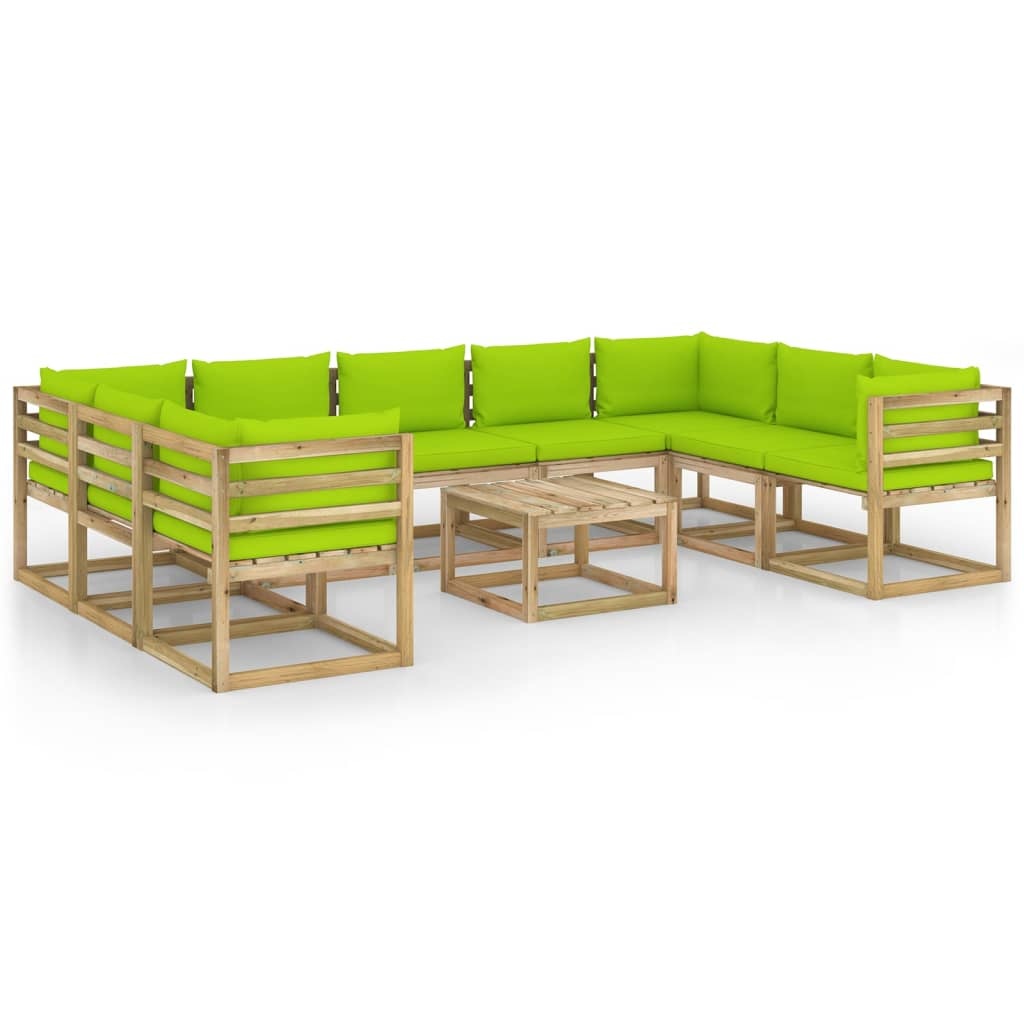 VidaXL 10-delige Loungeset met kussens geïmpregneerd grenenhout