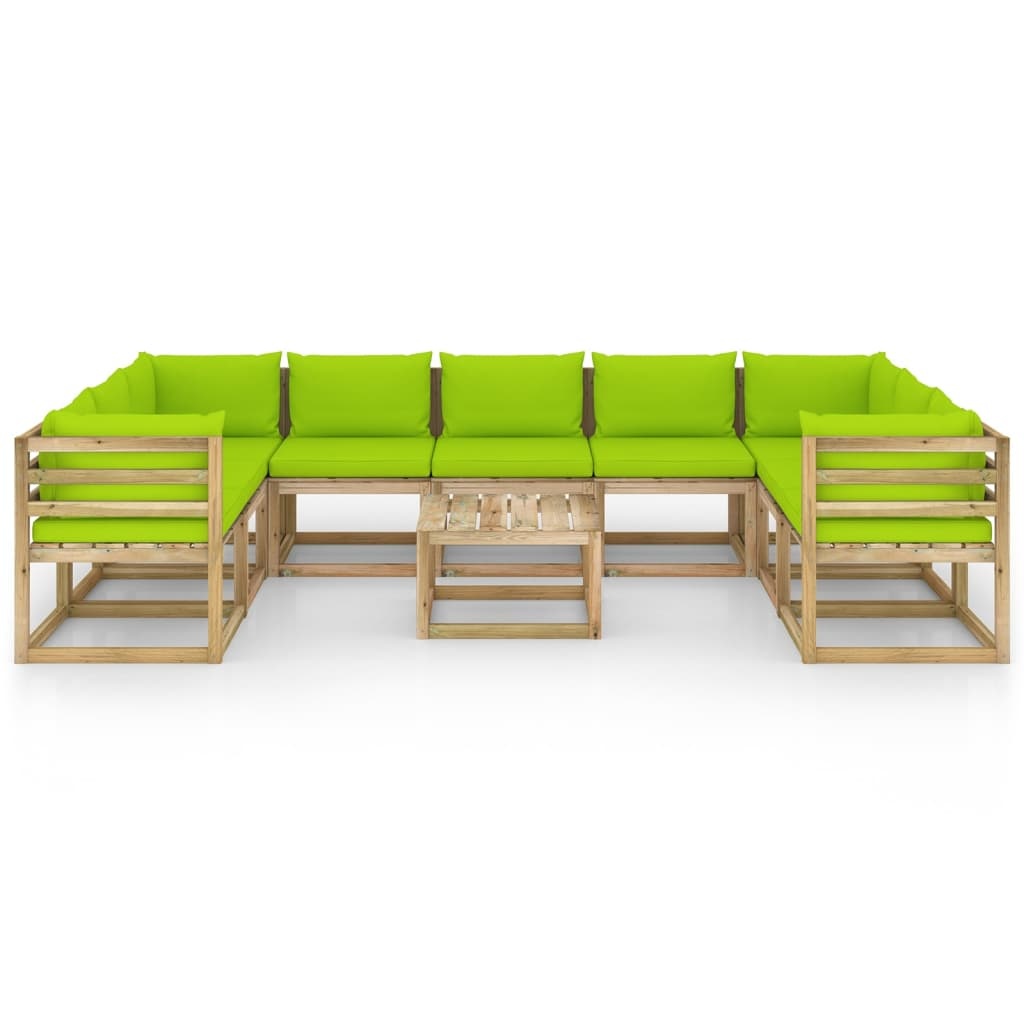 VidaXL 10-delige Loungeset met kussens geïmpregneerd grenenhout