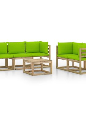 VidaXL 6-delige Loungeset met heldergroene kussens