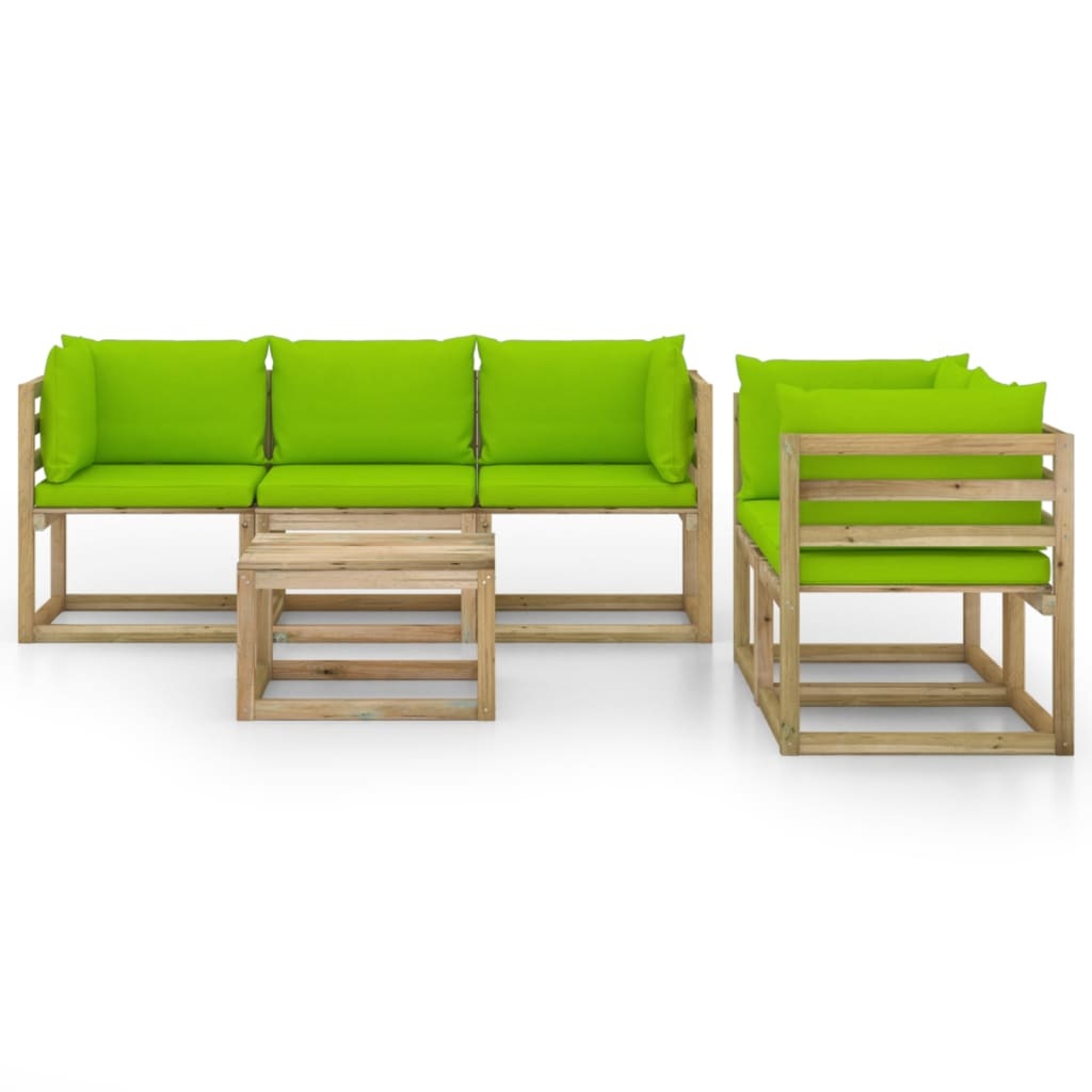 VidaXL 6-delige Loungeset met heldergroene kussens