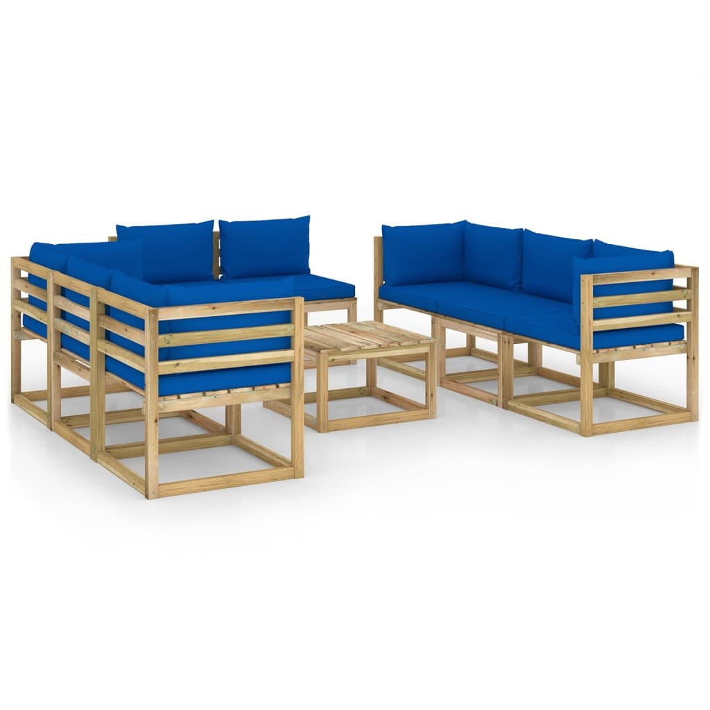 VidaXL 9-delige Loungeset met kussens geïmpregneerd grenenhout