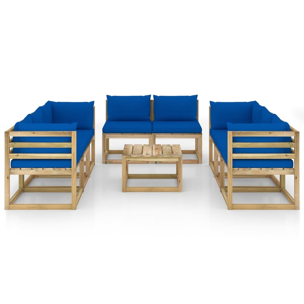 VidaXL 9-delige Loungeset met kussens geïmpregneerd grenenhout