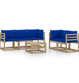 vidaXL 6-delige Loungeset met blauwe kussens