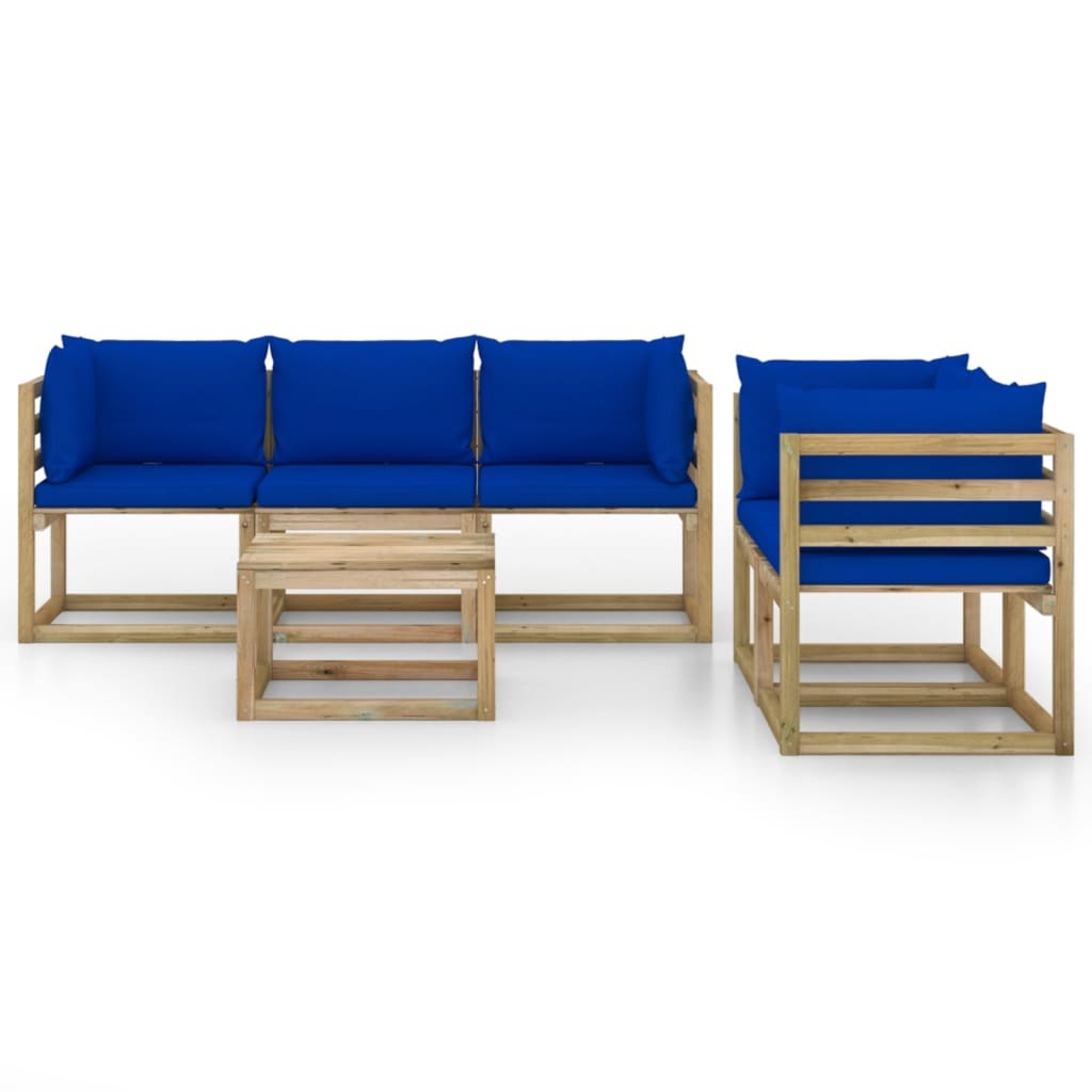 vidaXL 6-delige Loungeset met blauwe kussens